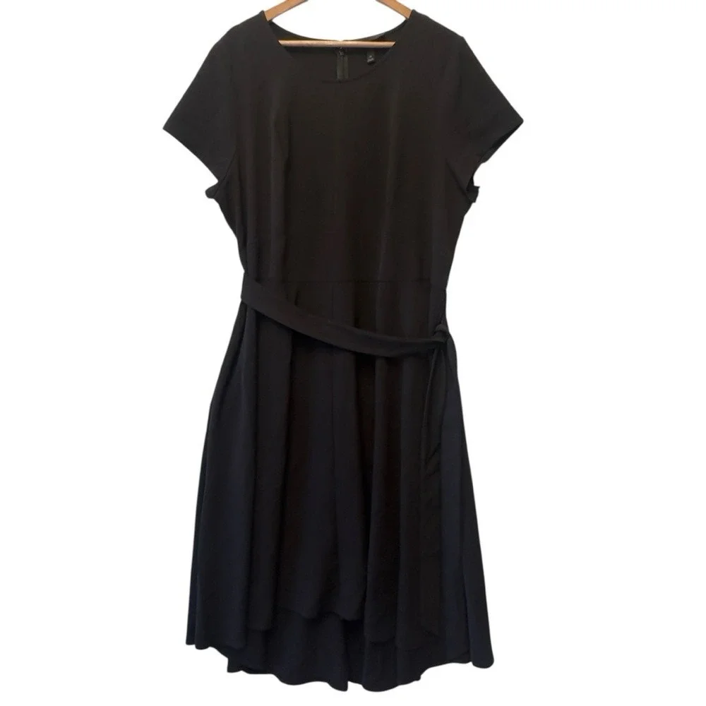 Lane Bryant Black High-Low Midi Dress Plus Size 20 Short Sleeve Tie Waist 584877